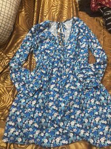 Blue Floral Print Western Dress