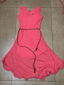Chic Pink vintage Sleeveless Dress with Belt