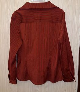 🇨🇳Red Striped Button-Up Blouse