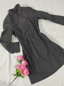 Korean Grey A-Line Dress for winter