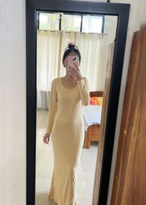 Elegant Cream Long Sleeve Maxi Dress