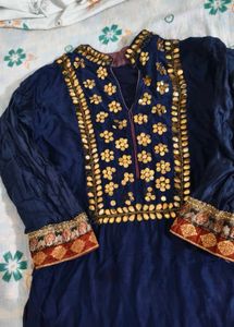Blue Kurta with Intricate Gold Embellishments