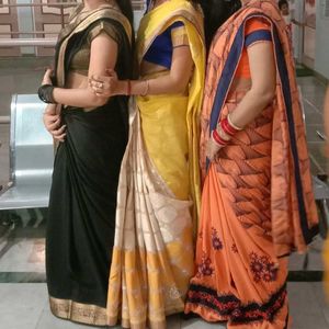 Elegant Orange Embroidered Saree