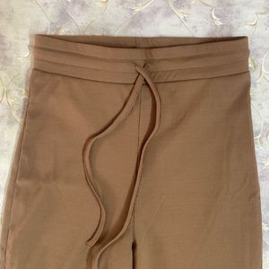Brown Ribbed Wide-Leg Trousers