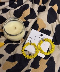 Vibrant Yellow Beaded Hoop Earrings