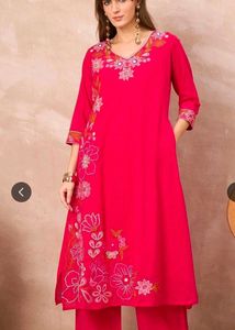 Vibrant Pink Floral Embroidered Kurta Set