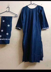 Embroidered Navy Blue Kurta