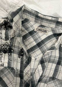 y2k embellished snatched plaid shirt