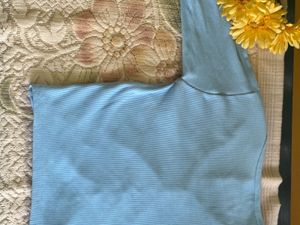 Baby Blue Ribbed Button-Up Top