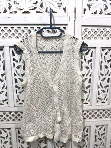 💝Chic White Crochet Knit Vest C