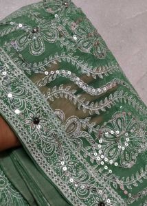 Green Sequined Saree with Blouse