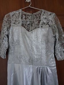 Elegant Silver Lace Evening Gown