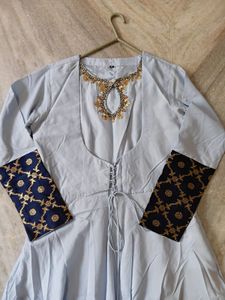 Light Blue Kurta Set with Embellished Sleeves