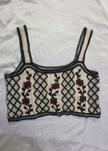 Crocheted Floral Crop Top