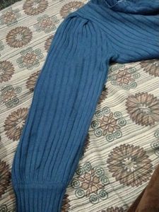Teal Ribbed Knit Sweater top balloon sleeves