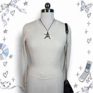 Adrene Cream Ribbed Long Sleeve Top
