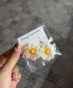 Handmade Pink Crochet Flower Earrings