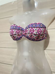 padded Boho Print Strapless Bikini Top