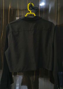 Black Crop Top Button-Down Shirt