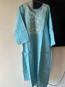 Beautifully Embroidered Blue Kurta