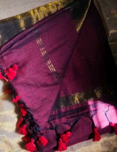 Elegant Maroon Khadi Cotton Saree