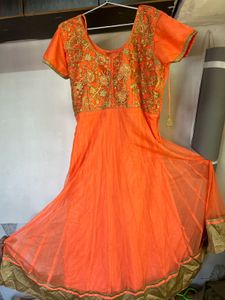 Elegant Orange Embroidered Anarkali