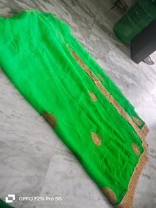Home Made embroidery green colour designing sari