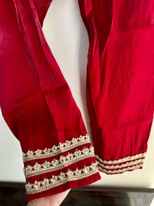 Bridal maroon japan silk Embroidery suit pant set