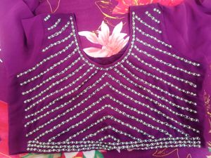 Saree With Beaded Purple Blouse