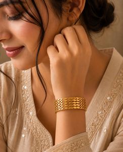 18K Gold Plated Textured Wide Bangle | Anti-Tarnis