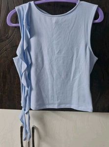 H&M Light Blue Ruffled Sleeveless Top