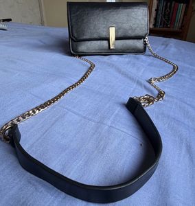 H&amp;M Black Clutch with Gold Chain