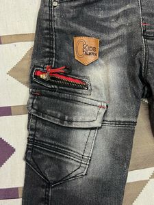 Kids Washed Black Cargo Denim Joggers