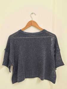 Sparkly Black Cropped Knit Top