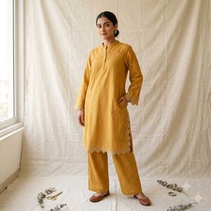 Elegant Mustard Kurta Set with Trousers
