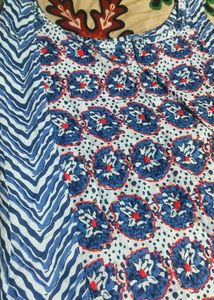 Blue Floral Print Cotton Kurta
