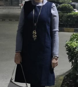 Navy Blue Sleeveless Winter Dress