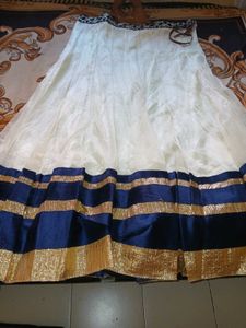 Elegant White &amp; Navy Embroidered Lehenga Choli