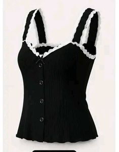 Cute Black Lace Trim Cami Top