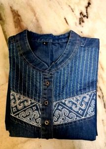 Denim 2 Pockets Embroidery Kurta