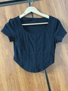 Black Ribbed Corset Crop Top