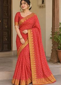 Beautiful Red Saree with Golden Border