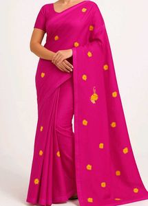 Rani Pink Embroidery saree synthetic handloom