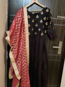 purple Kurta Set with pink Dupatta