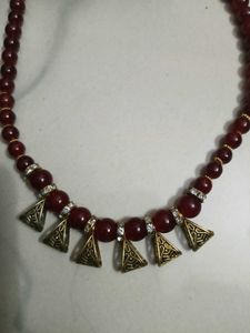Elegant MaroonRed Beaded Necklace+Earrings Set
