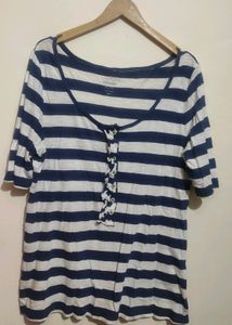 Navy Blue & White Lining Top For 38 Bust
