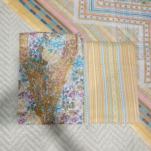V Neck Embroidery Work Cotton Suit