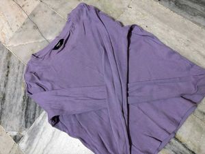 Purple Ribbed Mock Neck Long Sleeve Top