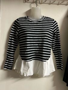 Striped Long Sleeve Top with Ruffle Hem
