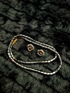 Silver Tone Necklace &amp; Earring Set